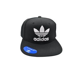 Adidas Snap Back Hat Original Black White Trefoil Flat Brim Adjustable NEW